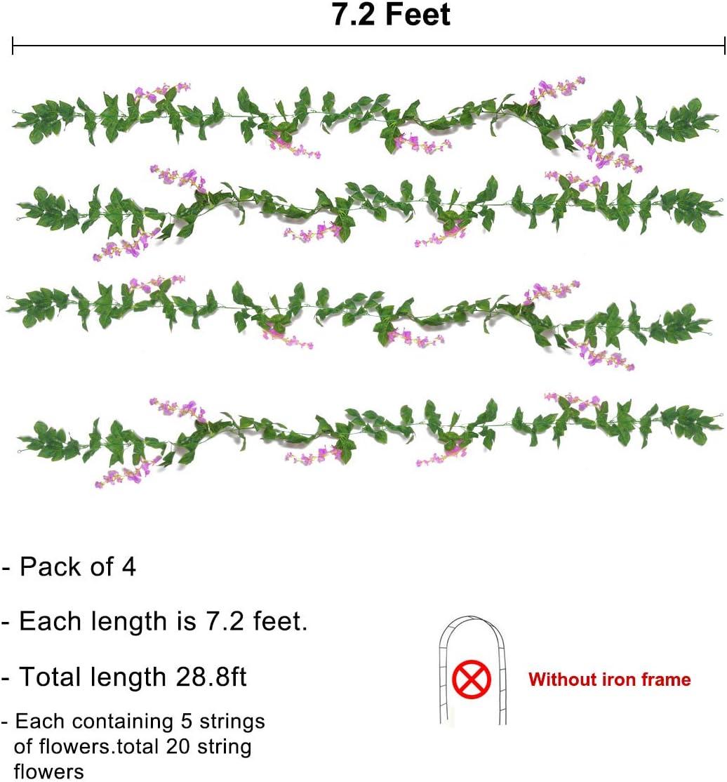 Sinhoon Wisteria Artificial Flowers Garland, 4 Pcs Total 28.8ft Artificial Wisteria Vine Silk Hanging Flower for Home Garden Outdoor Ceremony Wedding Arch Floral Decor (Light Purple)