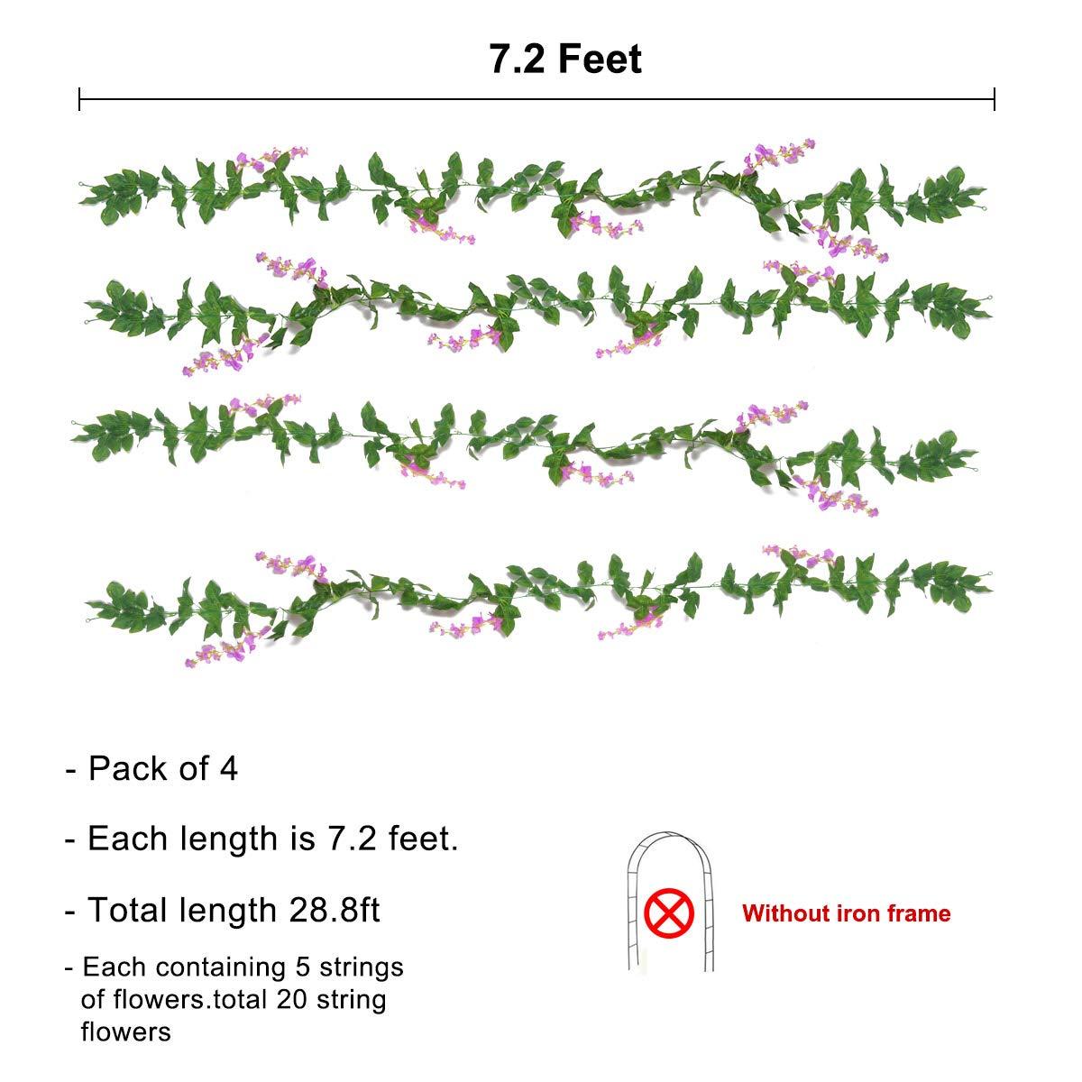 Sinhoon Wisteria Artificial Flowers Garland, 4 Pcs Total 28.8ft Artificial Wisteria Vine Silk Hanging Flower for Home Garden Outdoor Ceremony Wedding Arch Floral Decor (Light Purple)