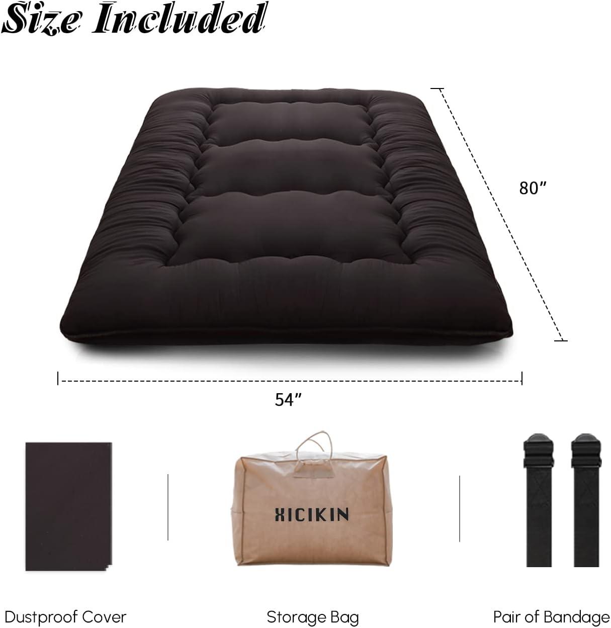 Japanese Floor Mattress, Japanese Futon Mattress Tatami Mat with Washable Cover, Easy to Store and Portable for Camping,(Black, Full)