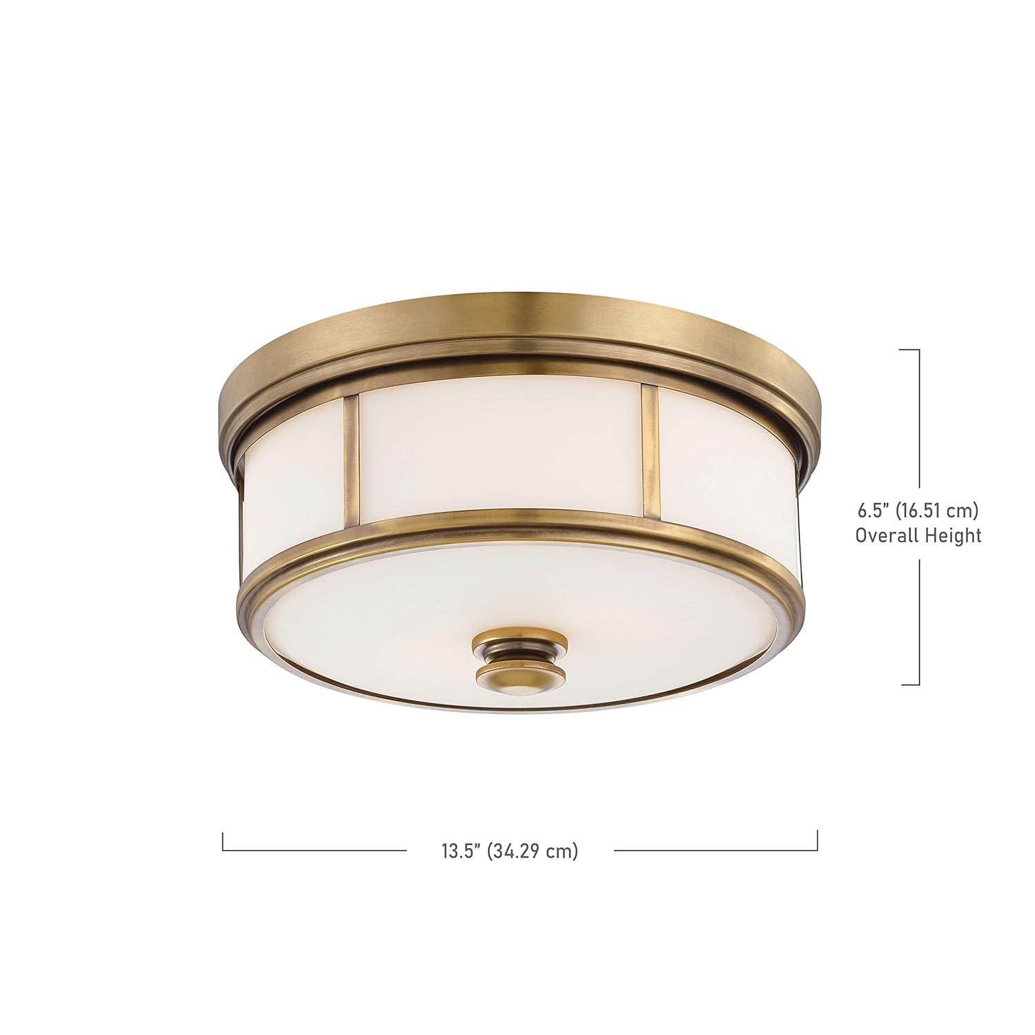 Minka Lavery Modern Ceiling Light Flush Mount Fixture 13 1/2" Liberty Gold Etched Opal Glass Shade for Bedroom Kitchen Living Room