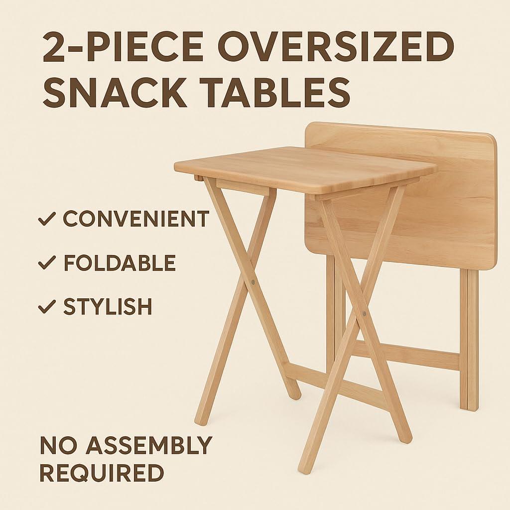 2pc Alex Snack Table Set Natural - Winsome: Solid Wood, Foldable, No Assembly Required