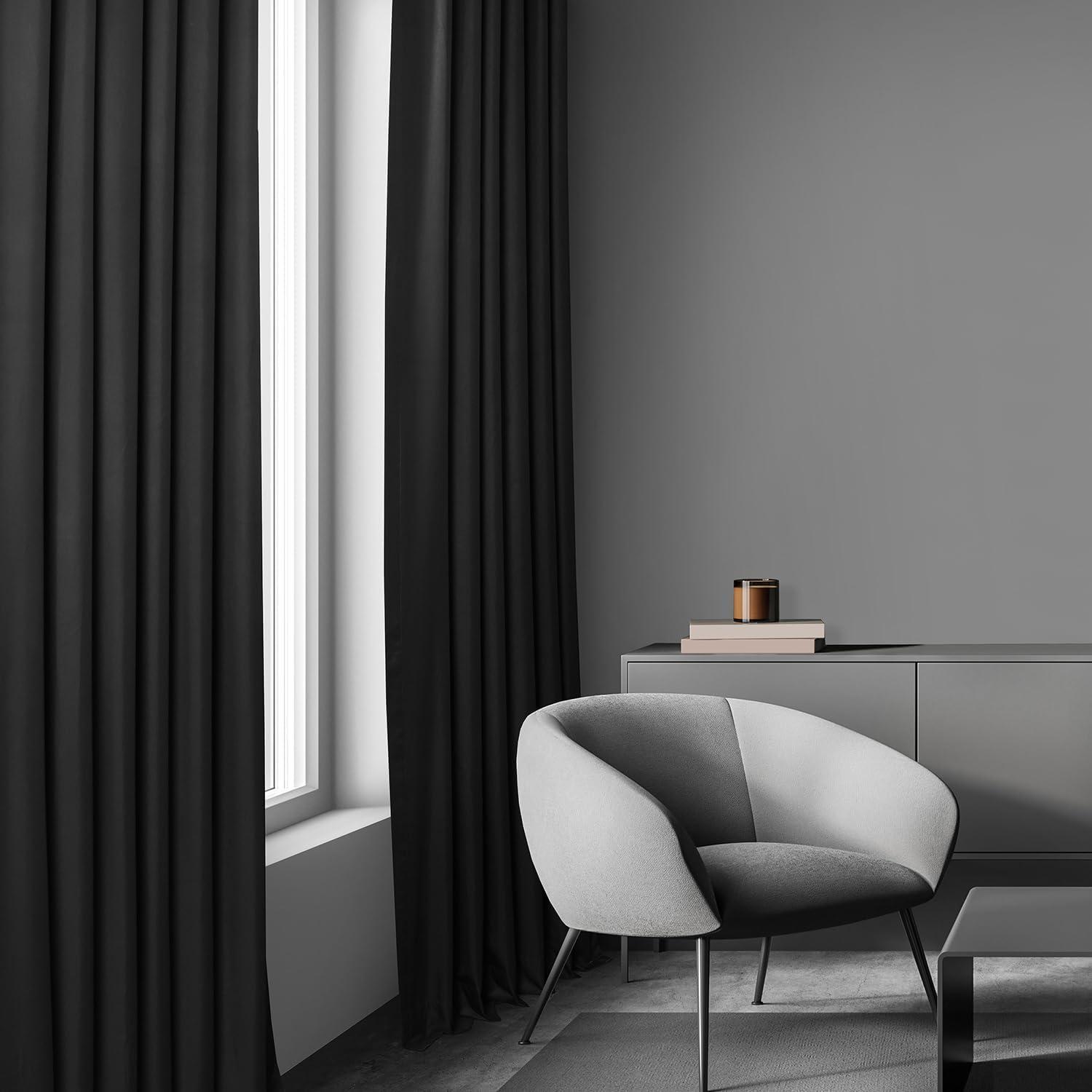 HPD Half Price Drapes Essential Solid Blackout Curtains for Bedroom 84 Inches Long (1 Panel) Thermal Insulated Blackout Curtains for Living Room Rod Pocket Window Curtains, 50W x 84L, Deep Black