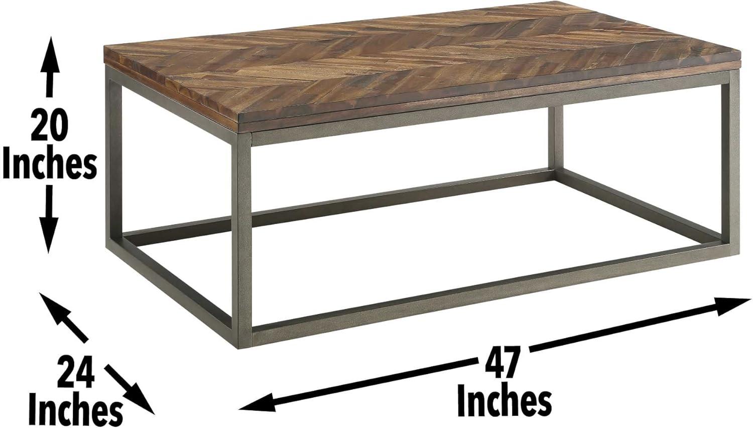 Lorenza Cocktail Metal Table Brown - Steve Silver Co.: Acacia Wood, Herringbone Pattern, Vintage Nickel Base