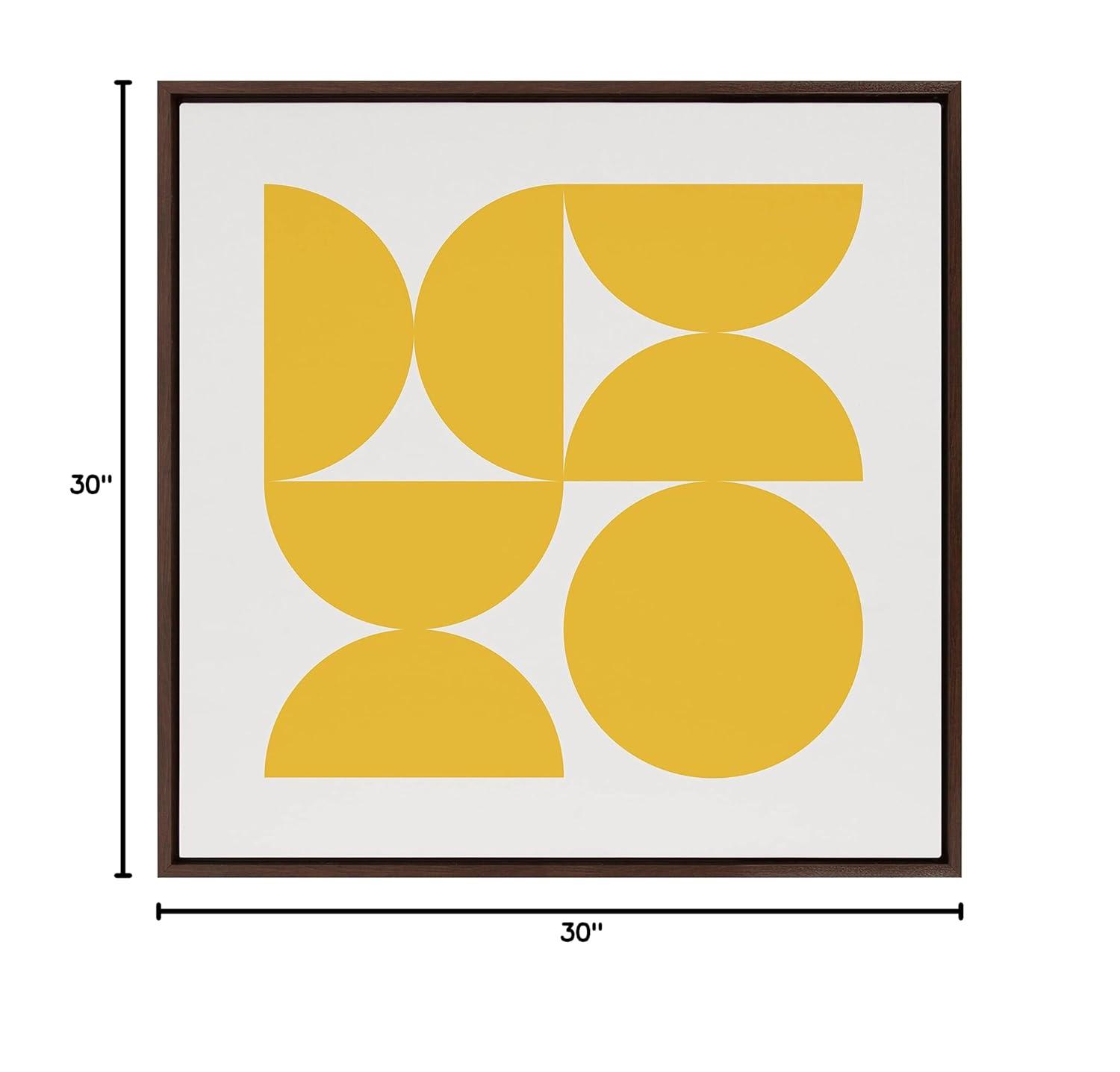Kate and Laurel Sylvie Bold Vintage Geometric Sunshine Yellow Framed Canvas Wall Art by The Creative Bunch Studio, 30x30 Brown, Mid-Century Modern Design Wall Art