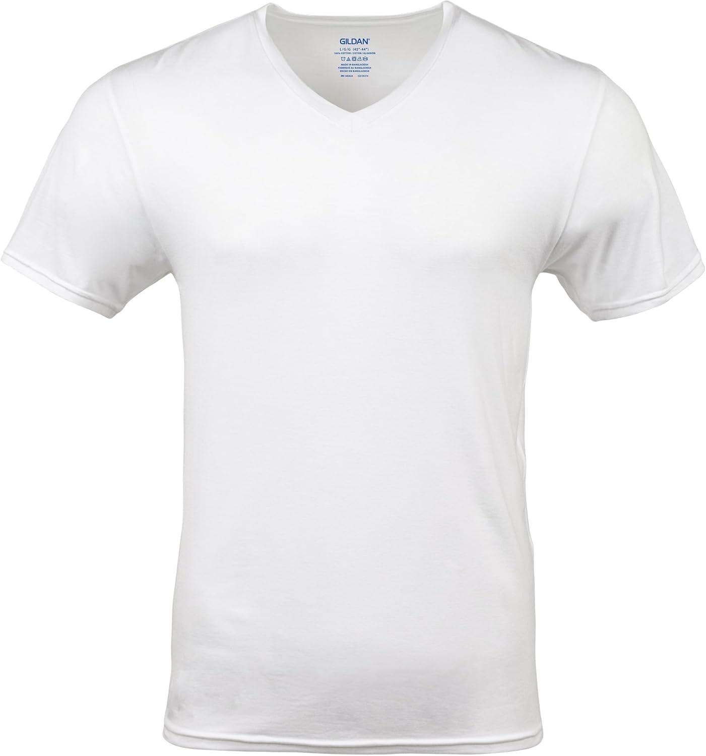 Gildan Men's Short Sleeve V-Neck White T-Shirt, 12-Pack