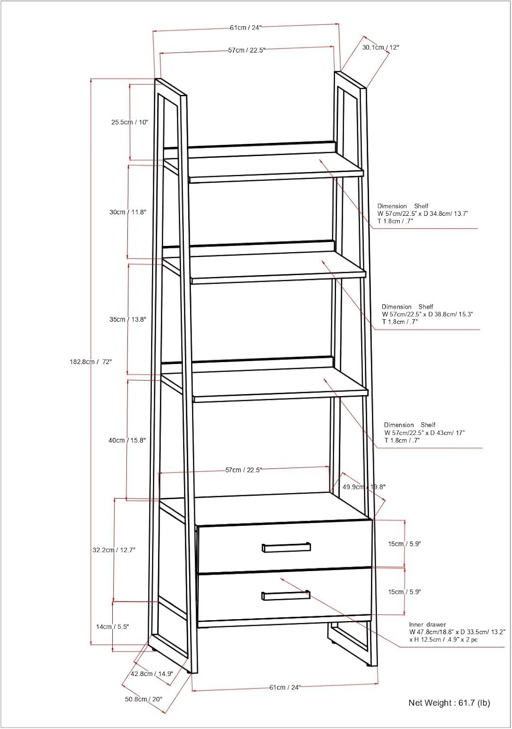 Simpli Home Sawhorse Modern Industrial and Metal Ladder Shelf with Storage in Walnut