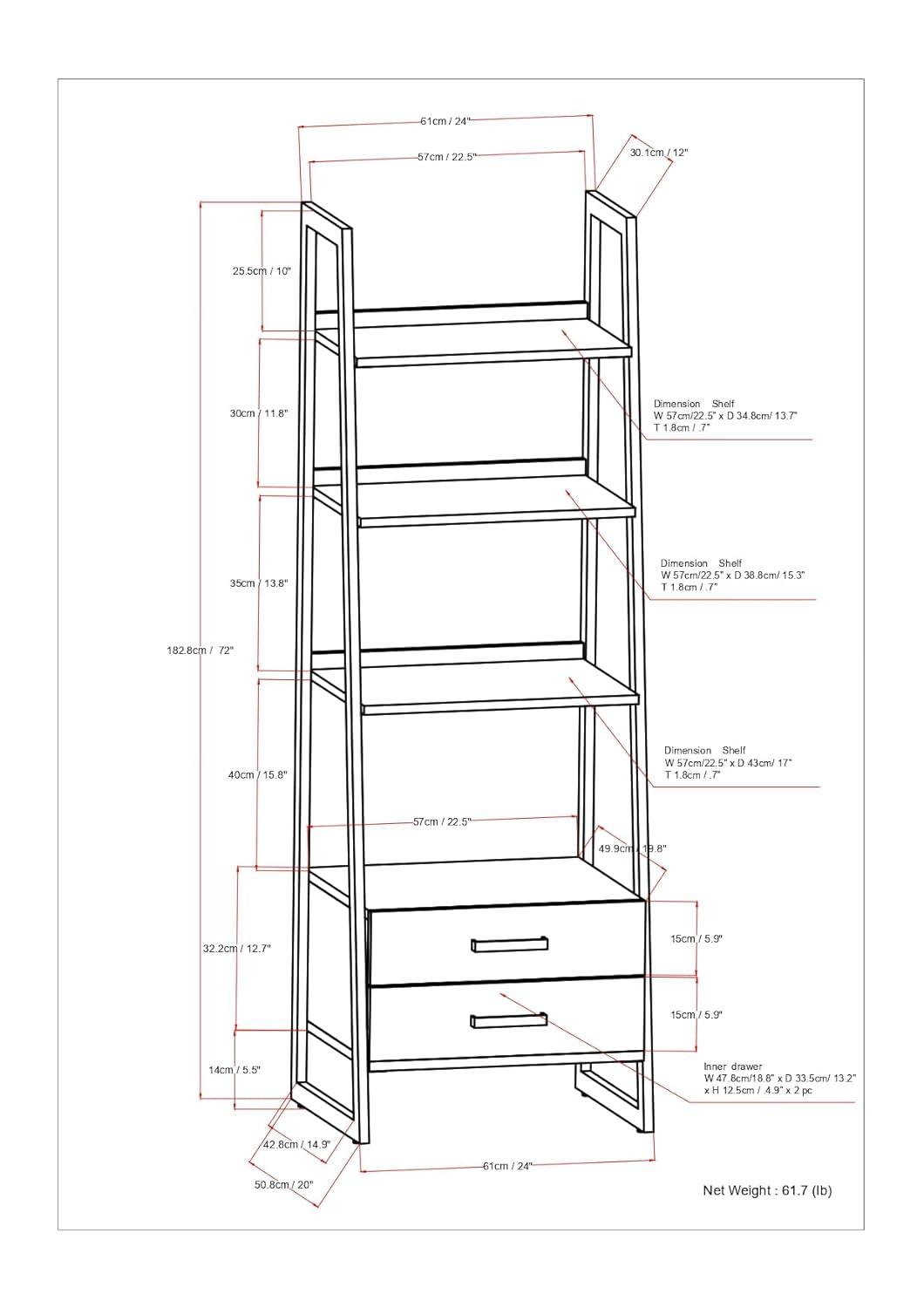 Simpli Home Sawhorse Modern Industrial and Metal Ladder Shelf with Storage in Walnut