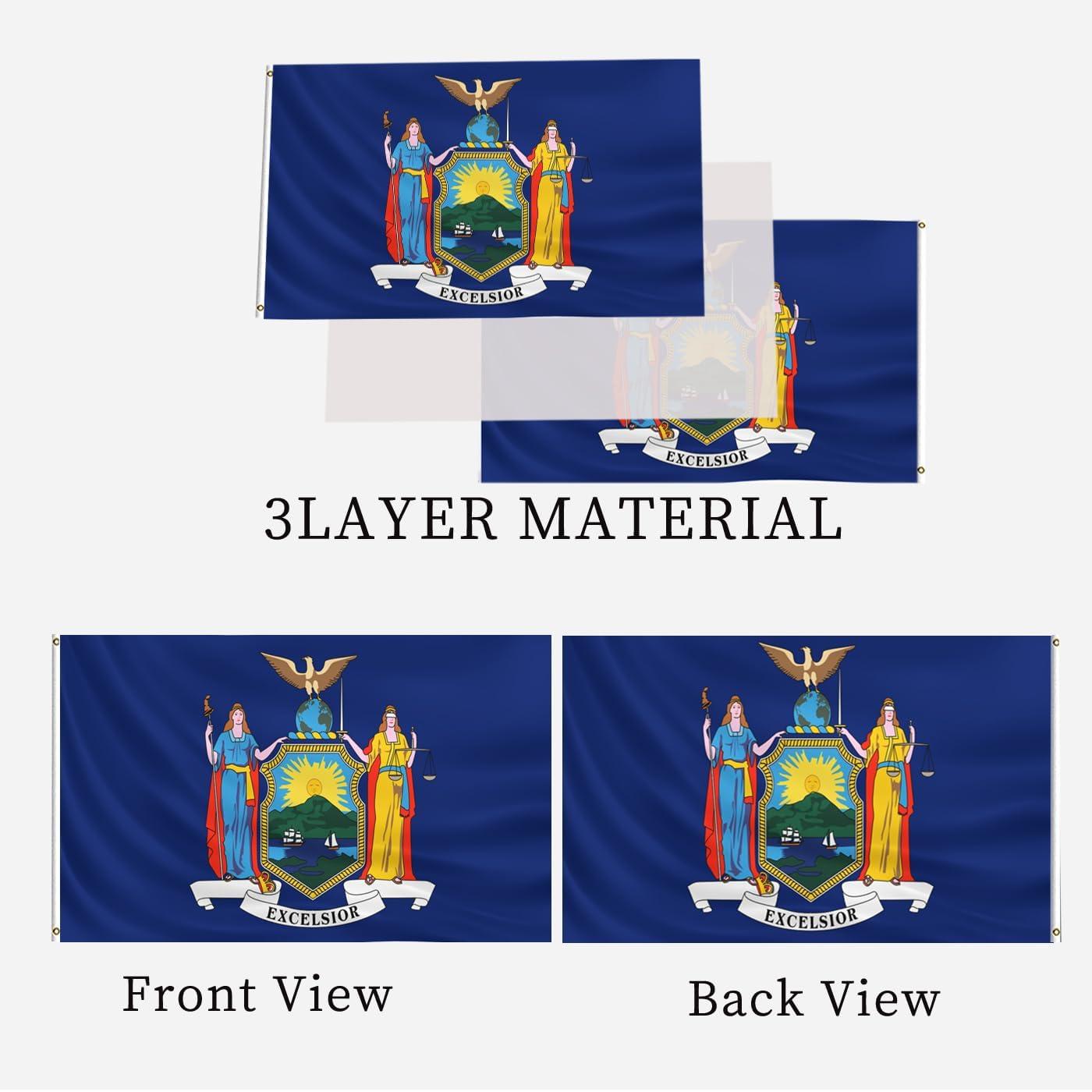 New York State Flag 3x5 ft Double Sided Polyester with Brass Grommets