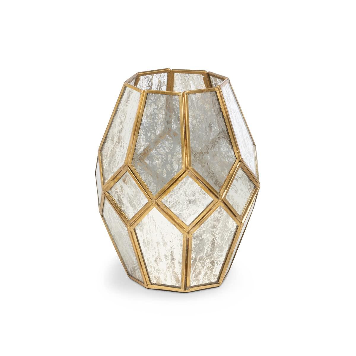 Large Antique Glass and Brass Hurricane Candleholder