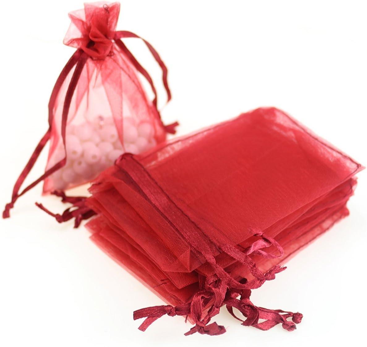 100PCS 4x6inch (10x15cm) Drawstring Organza Jewelry Favor Pouches Wedding Party Festival Gift Bags Candy Bags (Red)