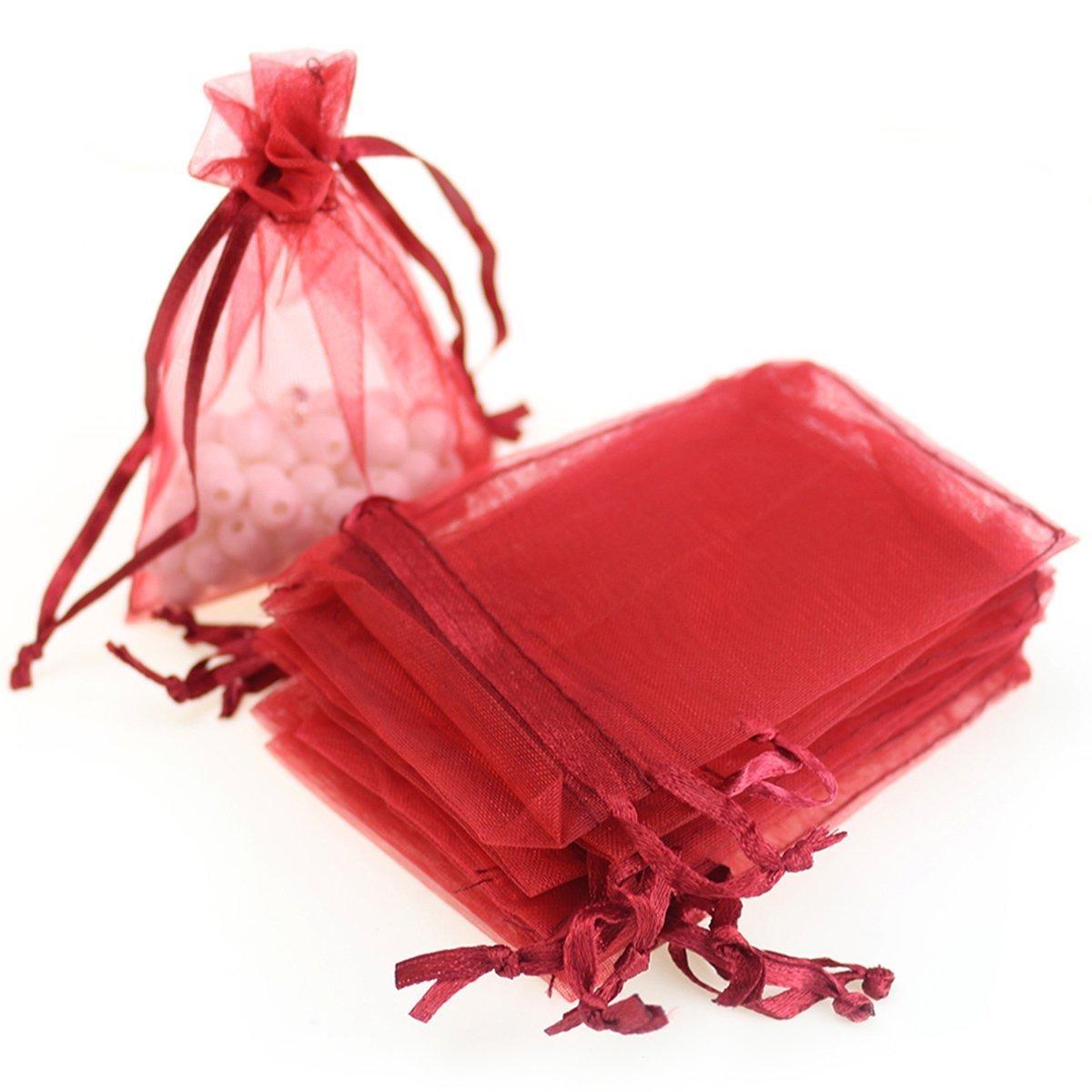 100PCS 4x6inch (10x15cm) Drawstring Organza Jewelry Favor Pouches Wedding Party Festival Gift Bags Candy Bags (Red)