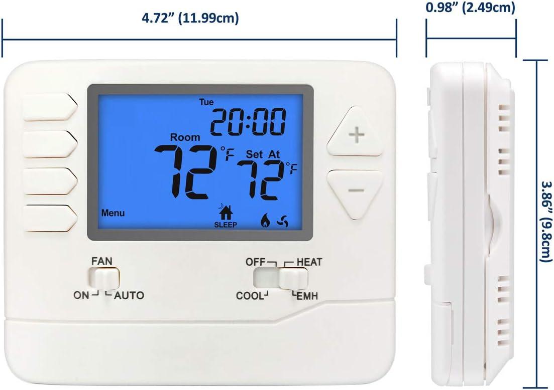 White Digital Heat Pump Thermostat with Large LCD Display