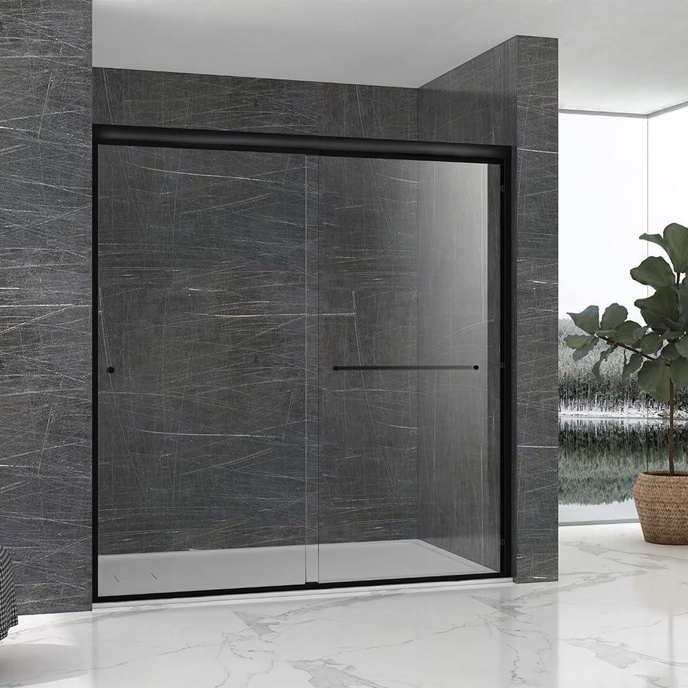 60'' x 70'' Matte Black Semi-Frameless Sliding Shower Door