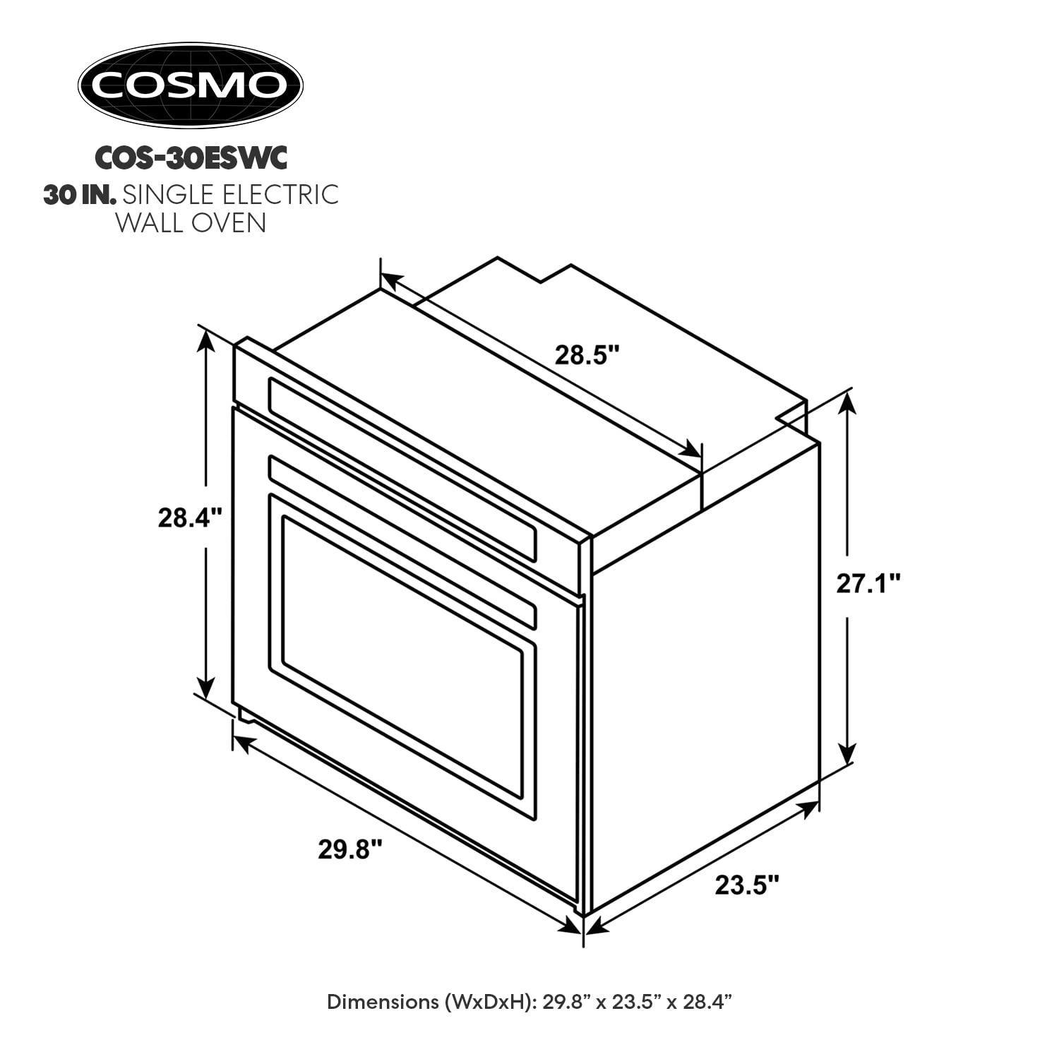 Cosmo COS-30ESWC 30 in. Self Cleaning Convection Electric Single Wall Oven