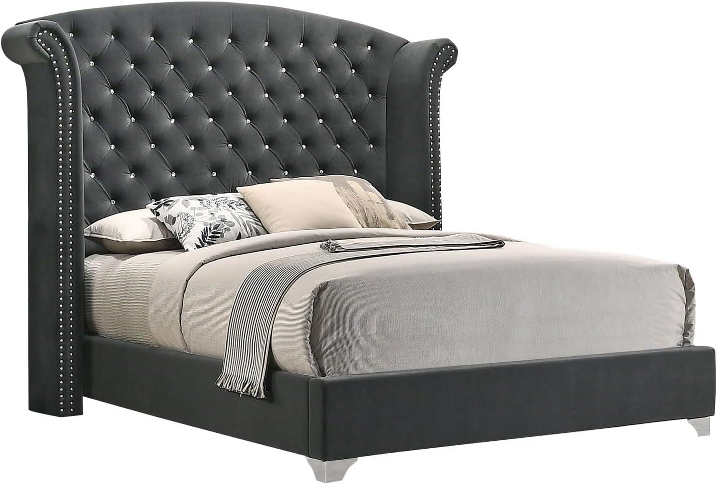 Coaster Melody Eastern King Wingback Velvet Upholstered Bed in Gray