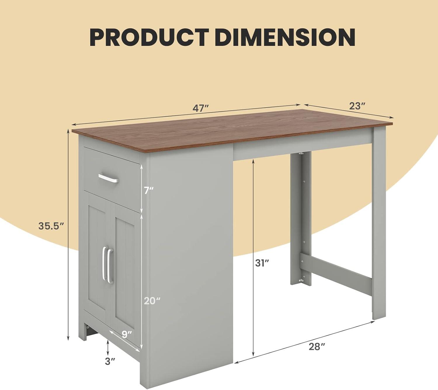 Costway Bar Table 35.5'' Counter Height Dining Table with Storage Cabinet & Drawer Black/Grey