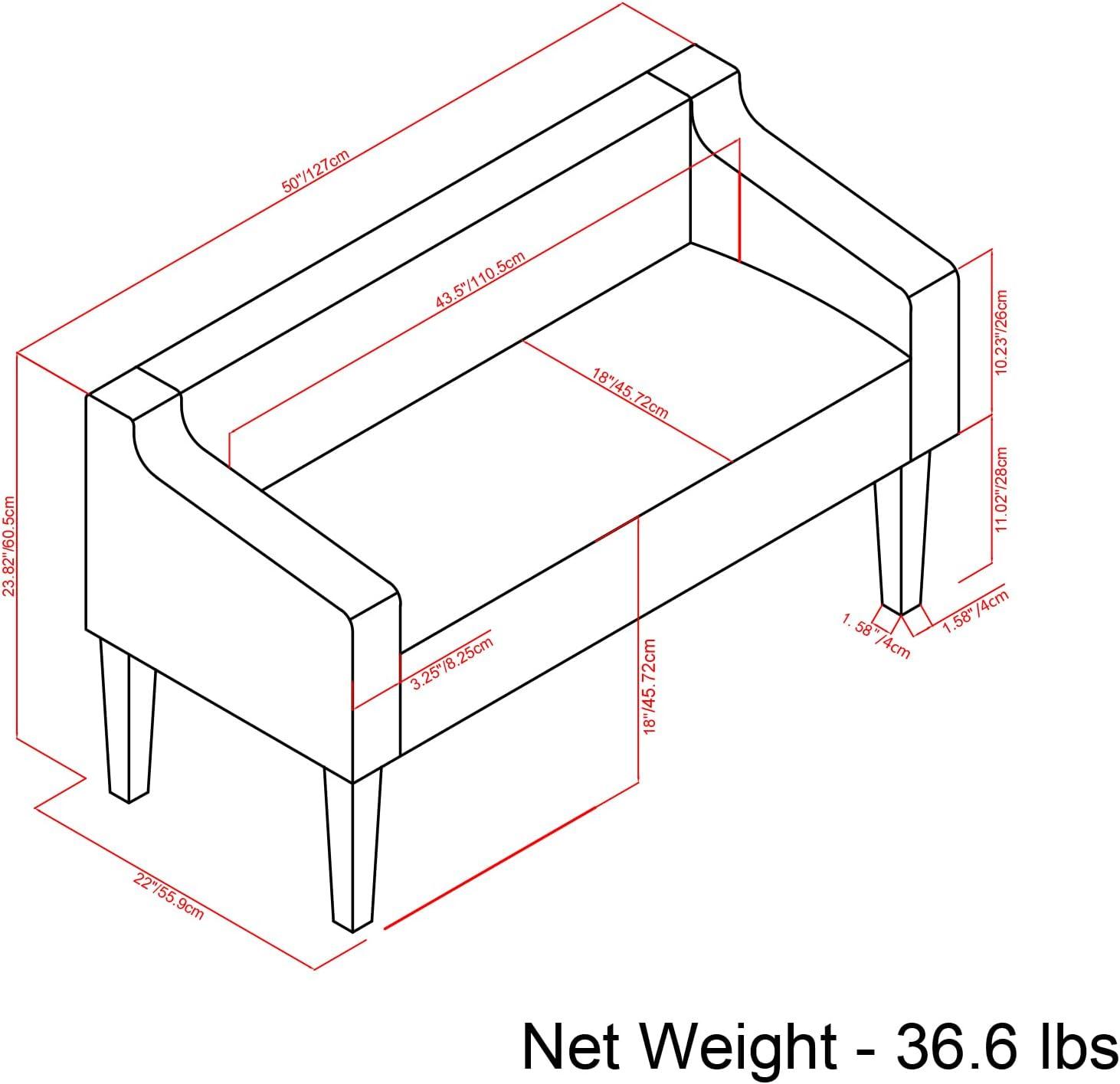 Platinum Upholstered Bench with Low Back and Swooped Arms