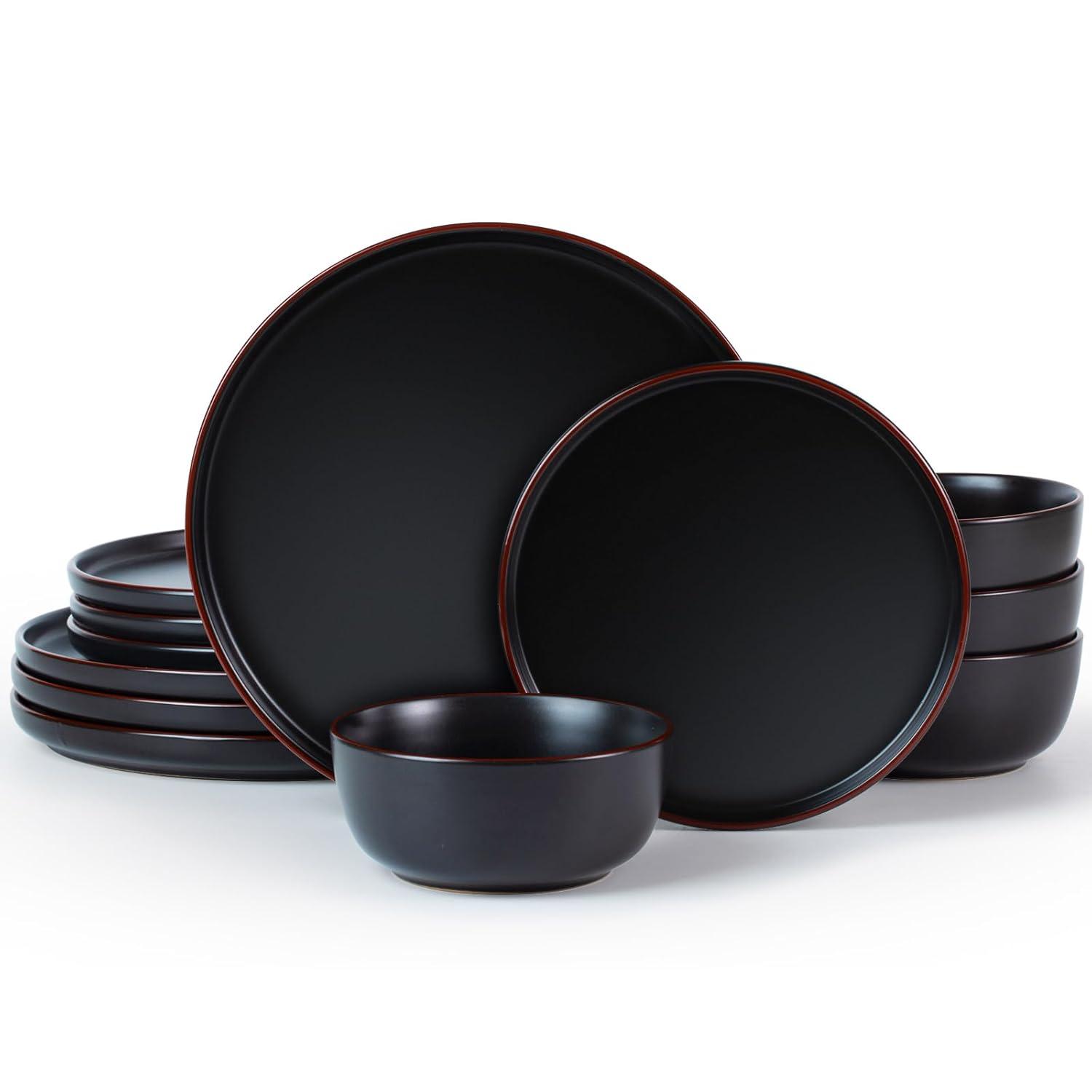 12 Pieces Stoneware Dinnerware Sets, Dishes Set for 4, Microwave and Dishwasher Safe