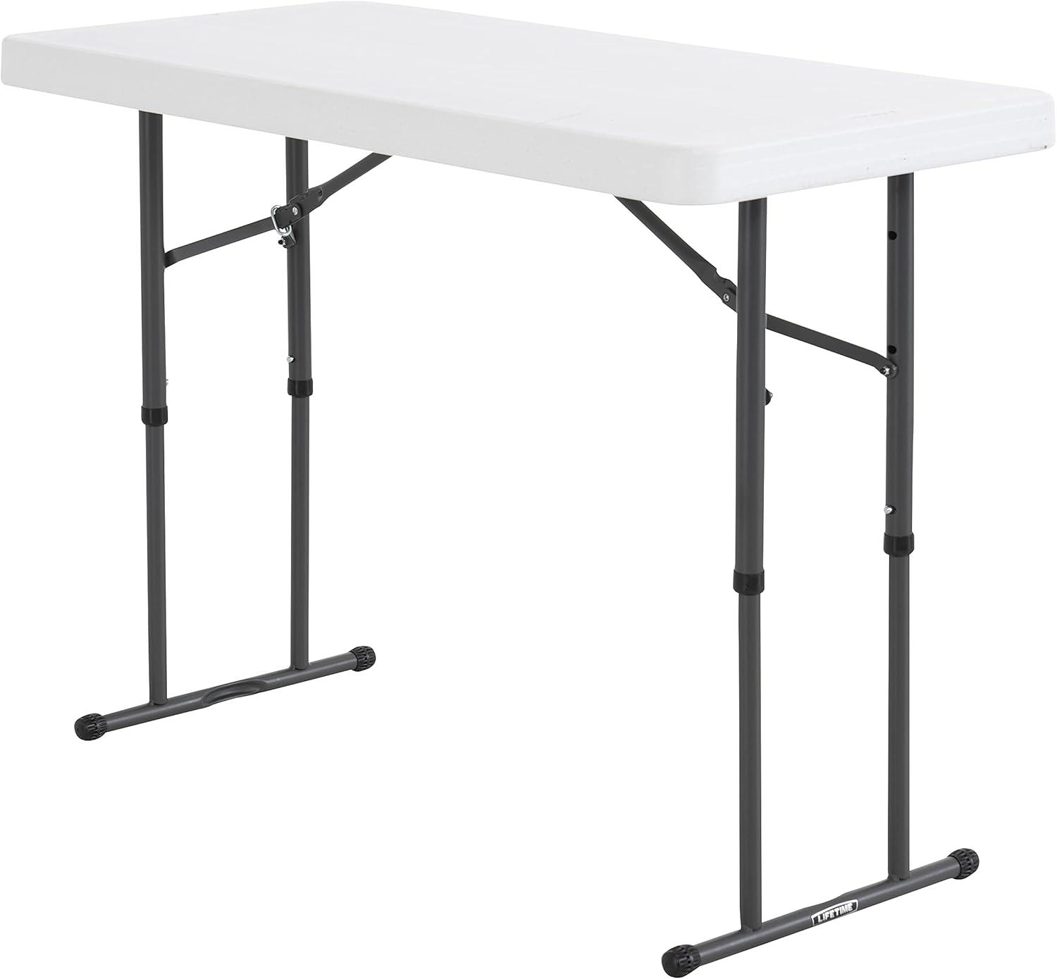 Lifetime 4 Foot Adjustable Rectangle Folding Table, Indoor/Outdoor Commercial Grade, White Granite (80160)