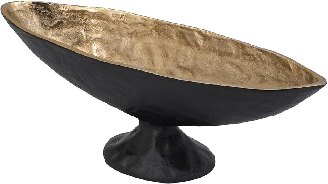 A&B Home Black and Gold Aluminum Oval Pedestal Bowl 13.6" x 4.3" x 4.7"