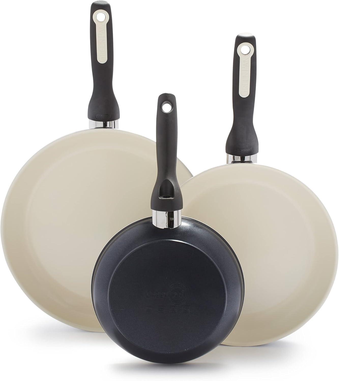 GreenPan Rio Black and Cream Ceramic Nonstick 3-Piece Frying Pan Set