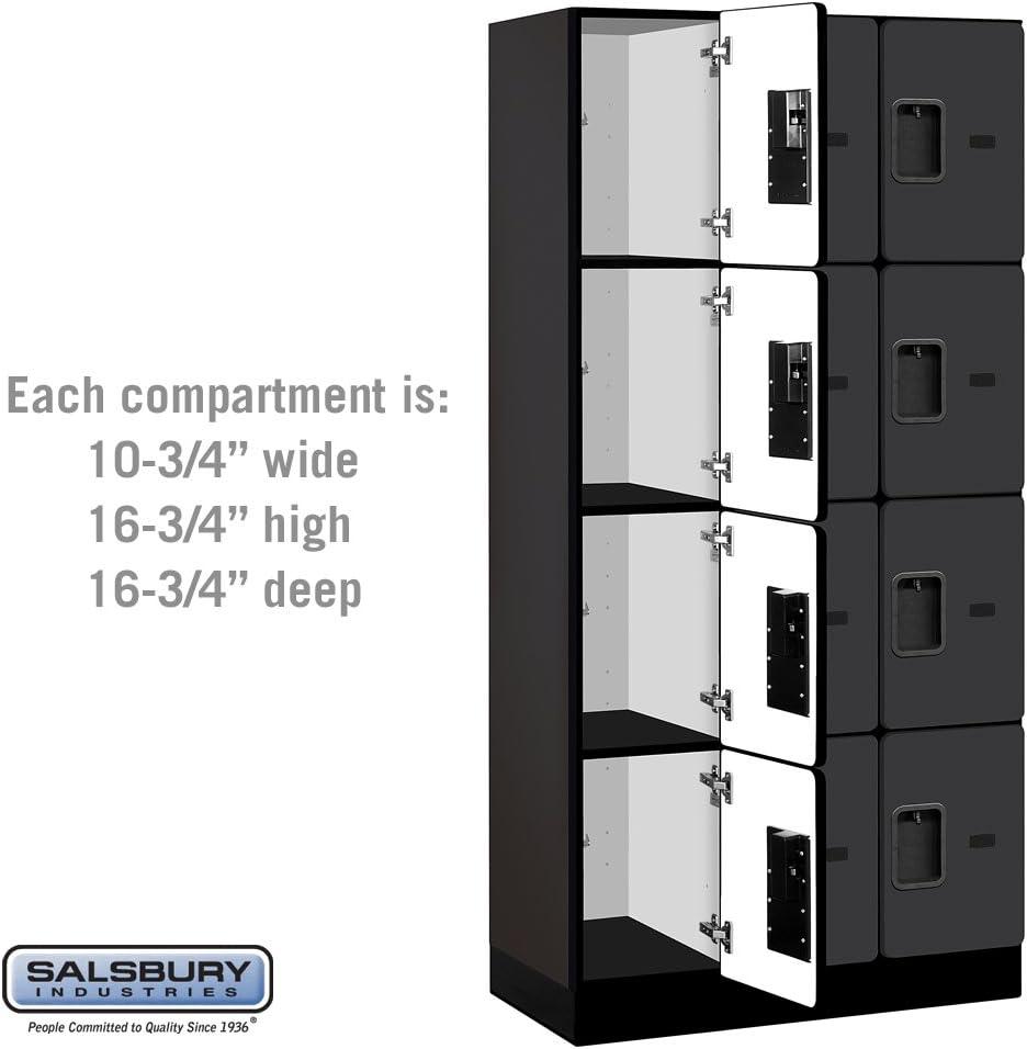 Black Four Tier 12-Compartment Lockable Wood Locker