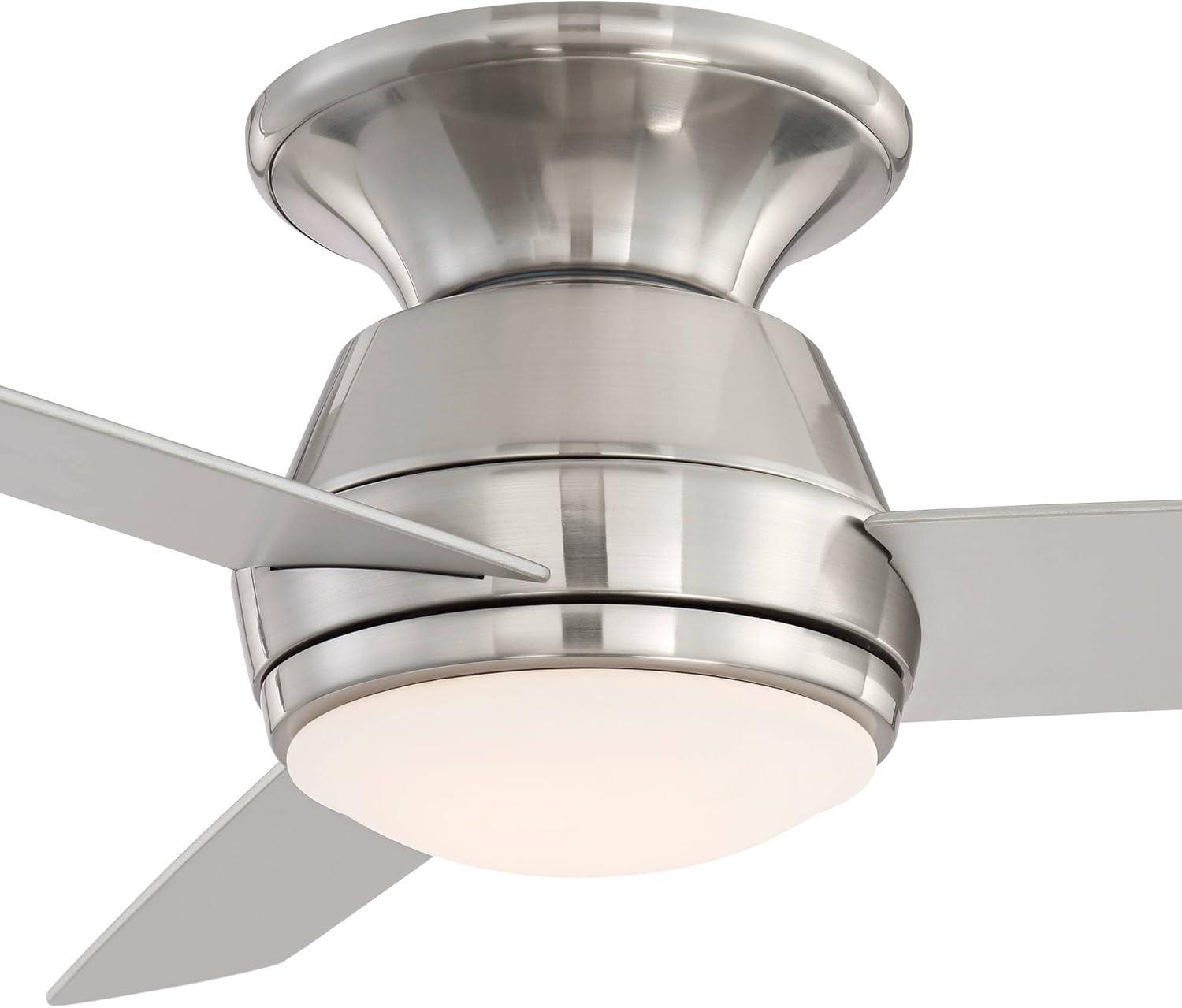 44" Casa Vieja Marbella Breeze Modern Hugger Indoor Ceiling Fan with Dimmable LED Light Remote Control Brushed Nickel Opal Glass for Living Room House