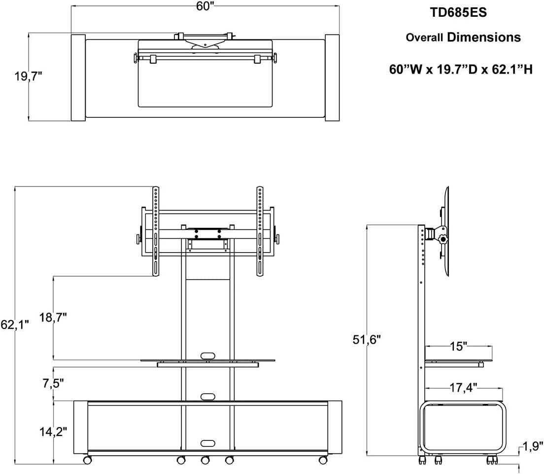 TransDeco Flat panel TV mounting system w/ 3 AV shelves for up to 85Inch plasma or LCD/LED TVs - Espresso/Black