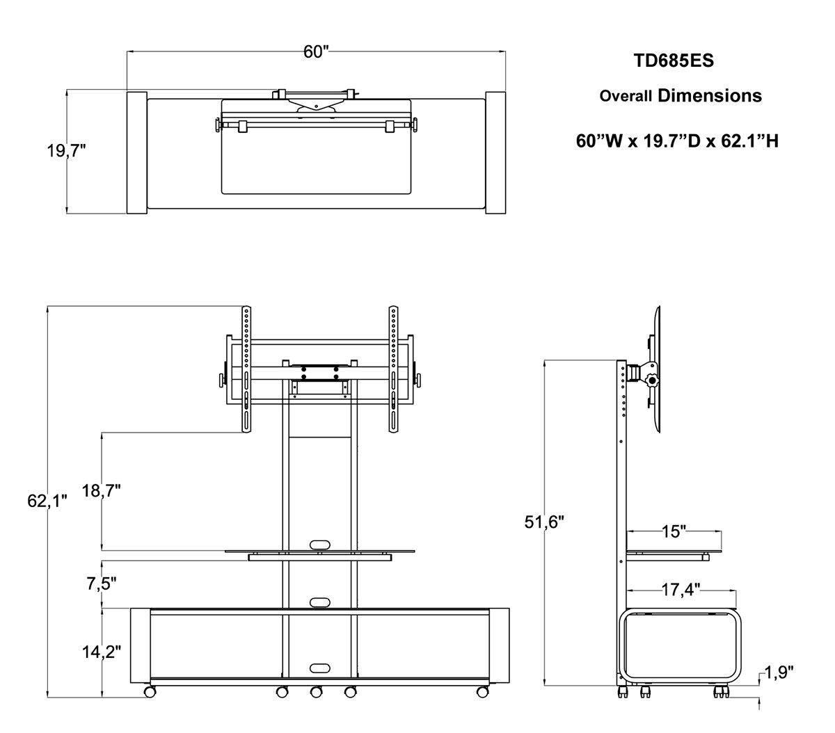TransDeco Flat panel TV mounting system w/ 3 AV shelves for up to 85Inch plasma or LCD/LED TVs - Espresso/Black