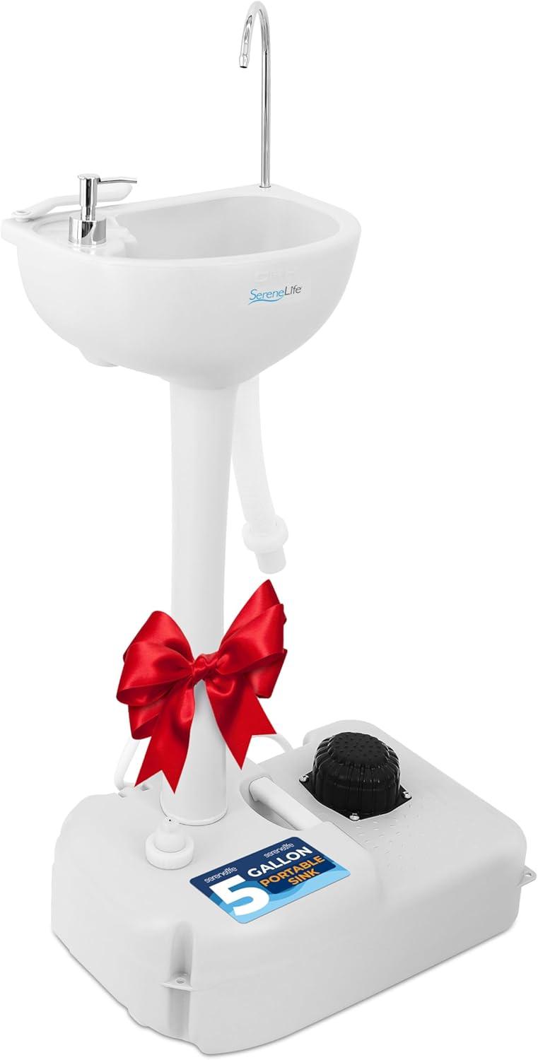 SereneLife 26'' White Plastic U-Shaped Bathroom Sink with Faucet and Overflow