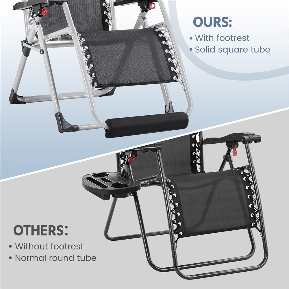 Yaheetech Zero Gravity Chair, Folding Reclining Lounge Recliner with Removable Pad & Headrest & Side Cup Holder Tray for Indoor and Outdoor Gray/2