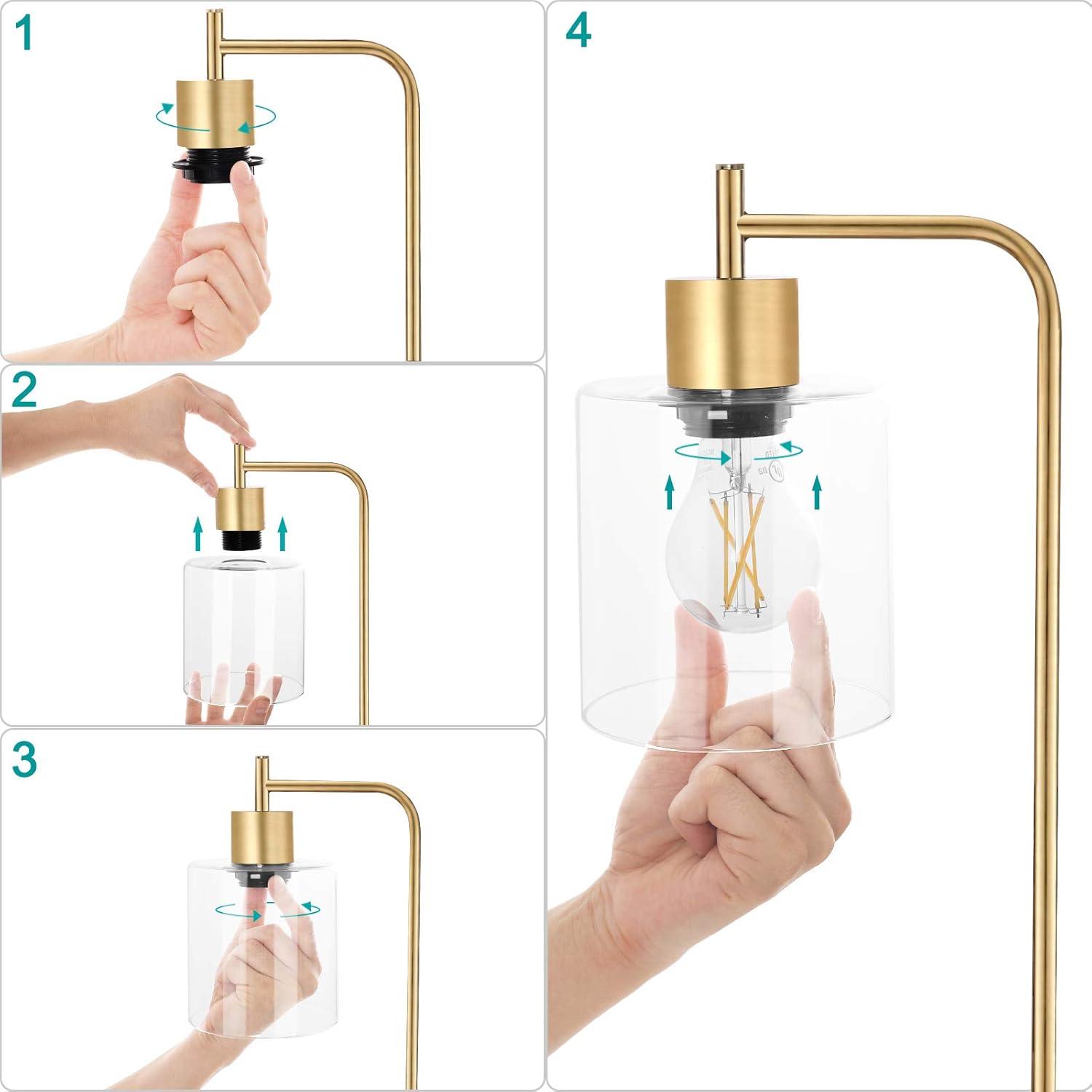 【Upgraded】Set of 2 Industrial Table Lamps with 2 USB Port, Fully Stepless Dimmable Bedside Lamps for Bedroom, Nightstand Desk Lamps with Glass Shade for Bedroom Living Room Office 2 LED Bulb Included