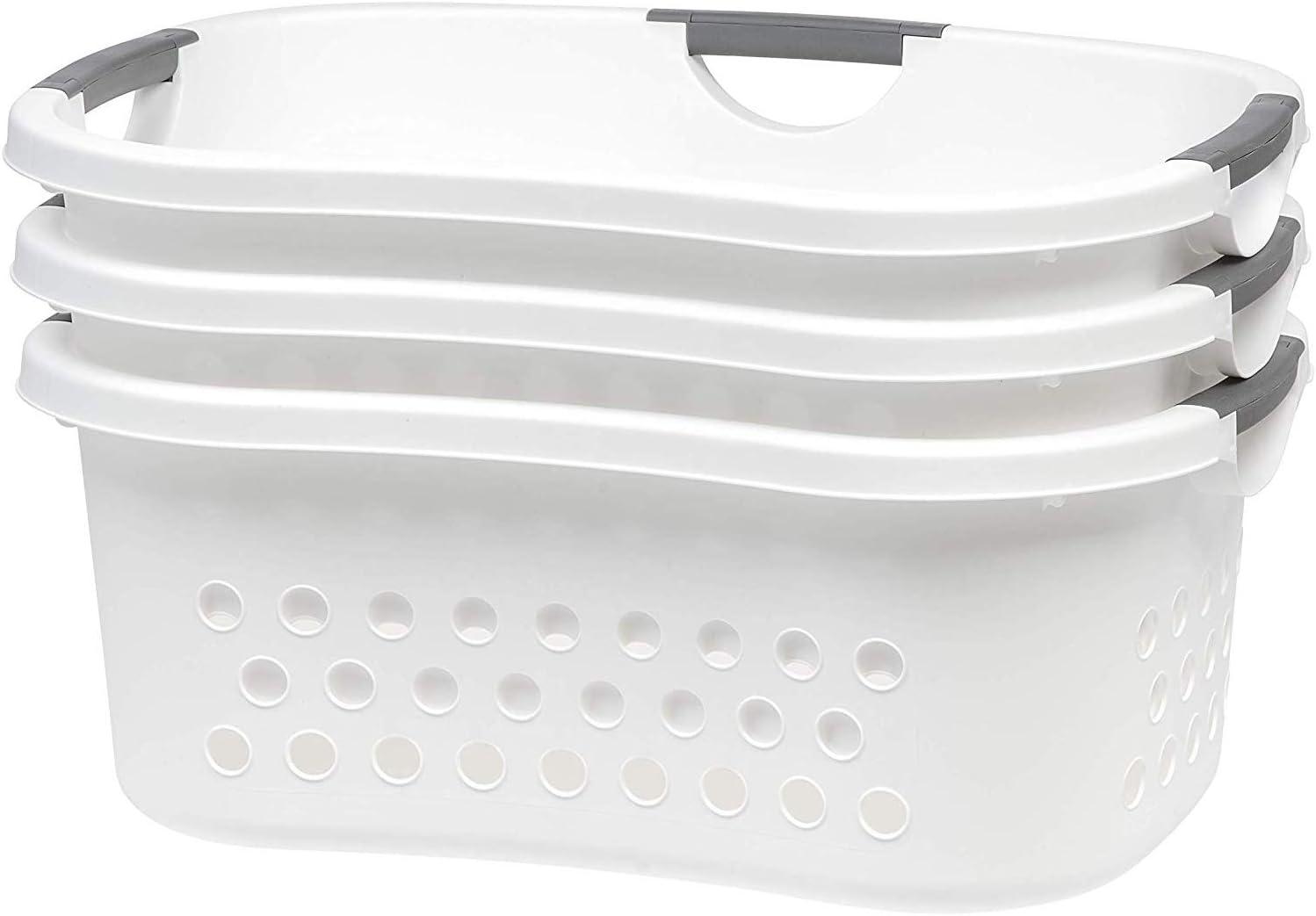 IRIS USA Laundry Basket 50L Large Plastic Hip Hold Hamper with Built-In Comfort Carry Handles, 3-Pack, 1.5 Bushel Hamper, Closet Laundry Room, White