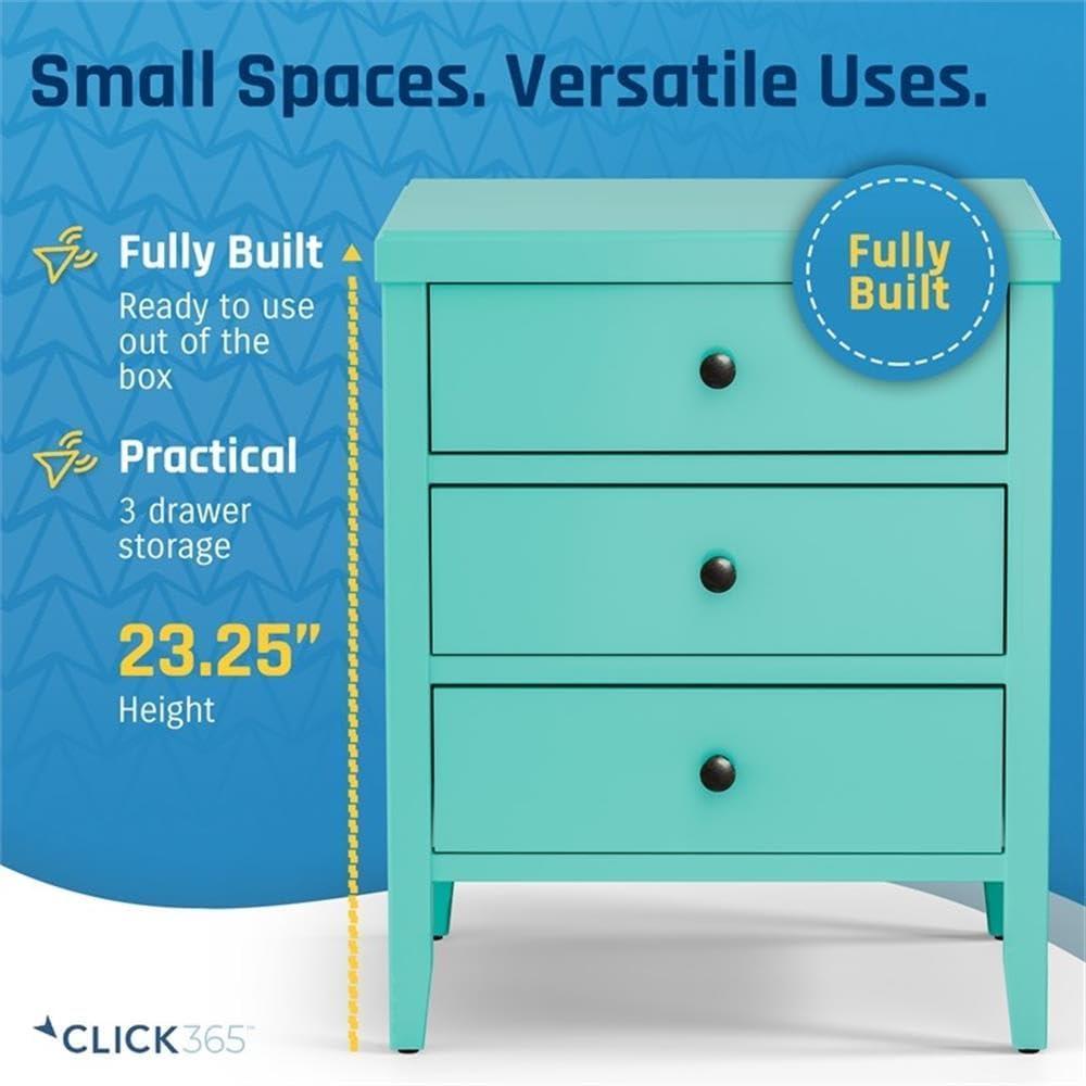 Finley Solid Wood 3 Drawer Nightstand Turquoise - ClickDecor