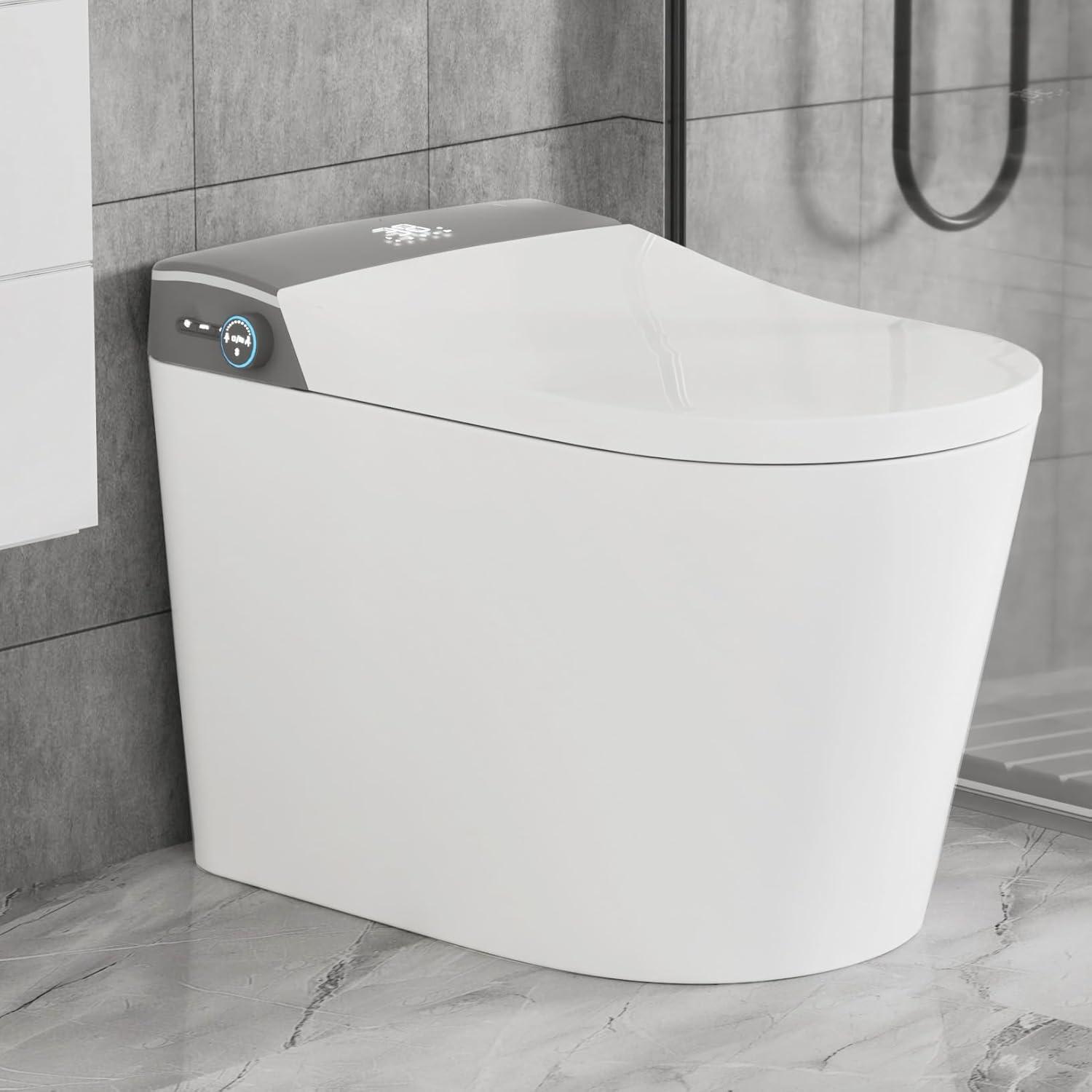 Auto Open/Close Lid Smart Toilet Bidet with Built-in Tank, Auto Flush & Wash, Elongated Heated Seat, Adjustable Water Temperature, and LED Light (1.28GPF)