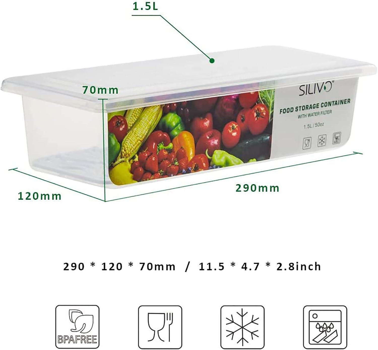 SILIVO Fruit Storage Containers for Fridge (3 Pack) - 1.5L Produce Saver Containers for Refrigerator with Removable Drain Tray Keep Fresh for Produce, Bacon, Fruits and Vegetables