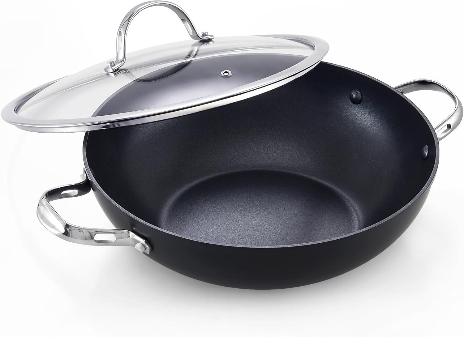 12-Inch Black Nonstick Aluminum Multi-Use Pan with Glass Lid