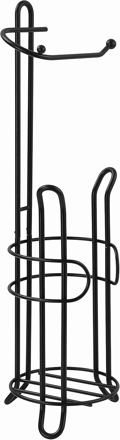 Black Metal Freestanding Toilet Paper Holder with Storage