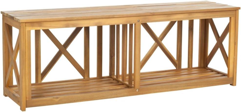 Transitional 51'' Natural Brown Acacia Outdoor Storage Bench