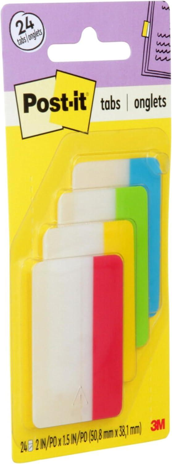 Post-it File Tabs 2 x 1 1/2 Aqua/Lime/Red/Yellow 24/Pack 686ALYR