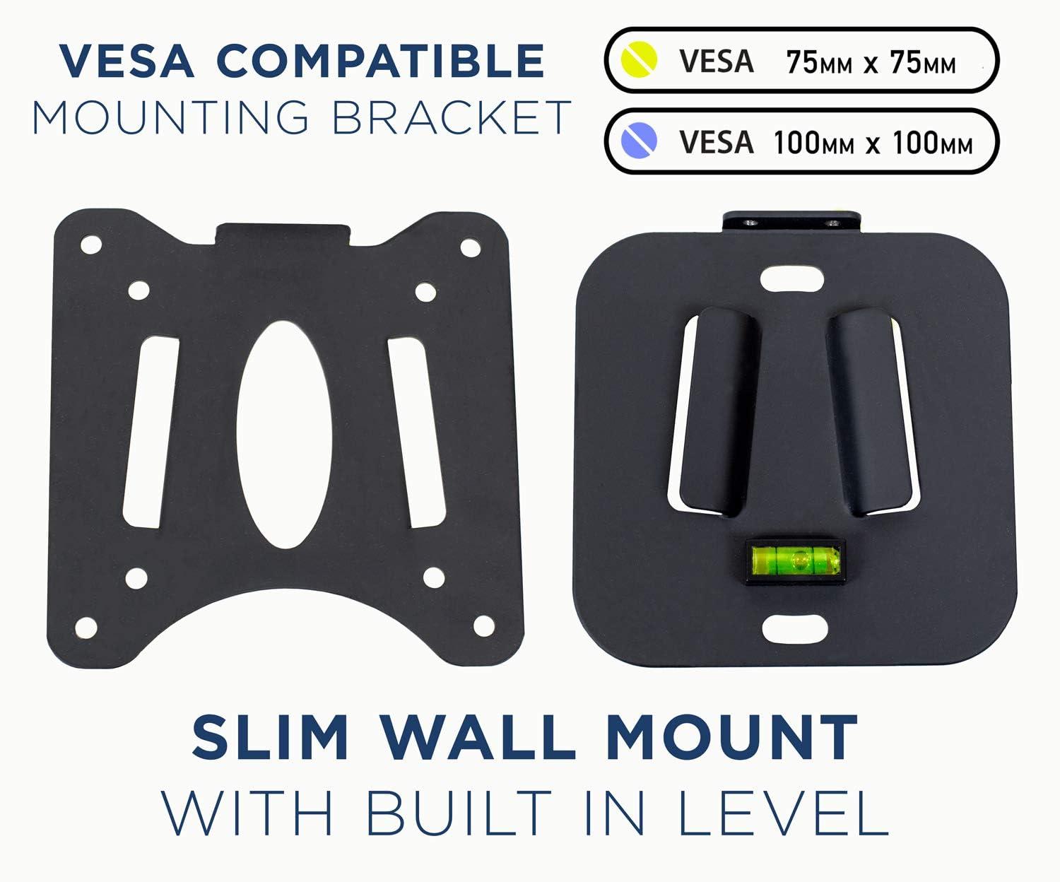 Mount-It! Low Profile Fixed TV Wall Mount for Small Televisions Computer Monitors | Fits 13" to 27" | Quick Disconnect | 60 Lbs. Capacity | Black