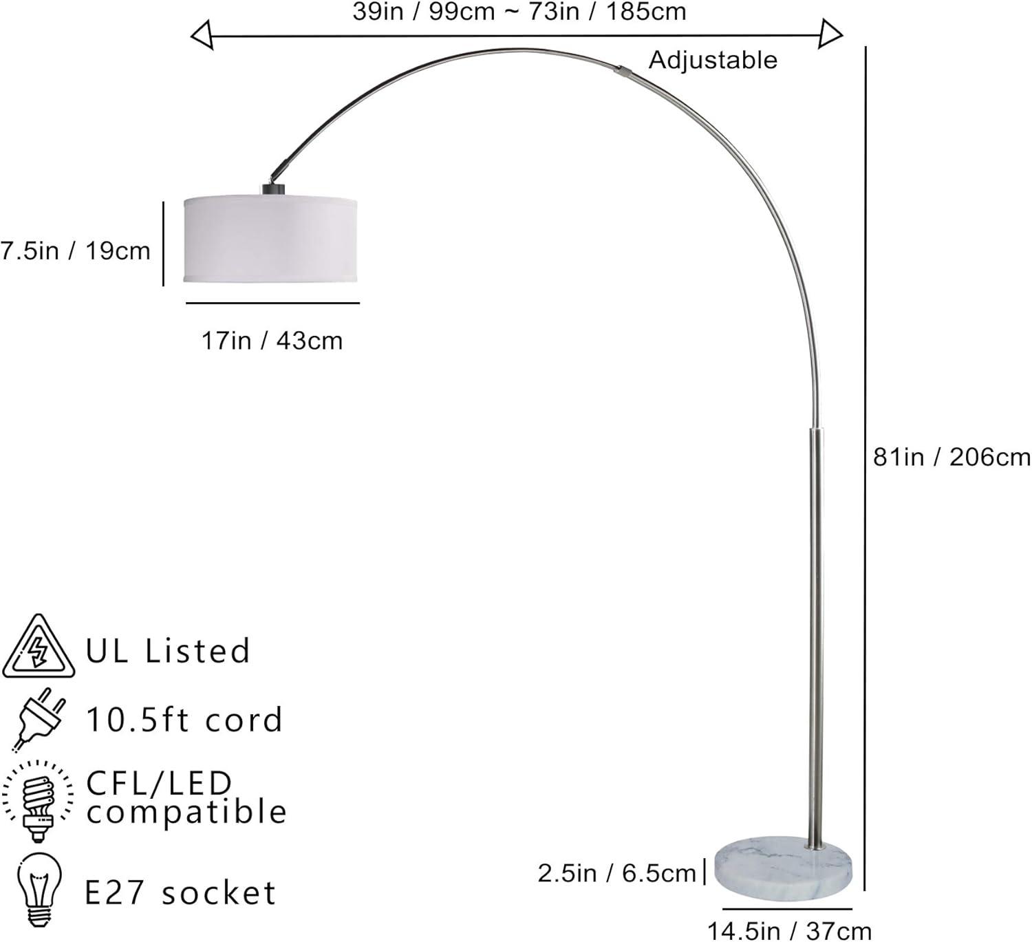 Milton Green Stars Sophia Adjustable 81-Inch Arc Floor Lamp with Marble Base-Color:Gray