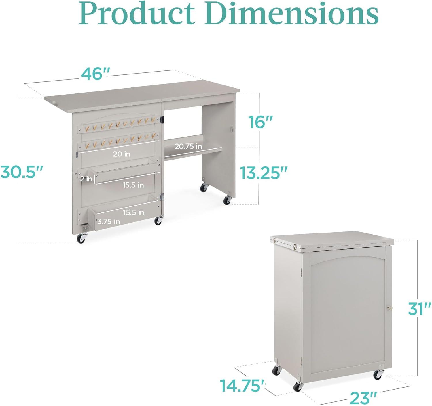 46'' x 16'' Sewing Table with Sewing Machine Platform and Wheels