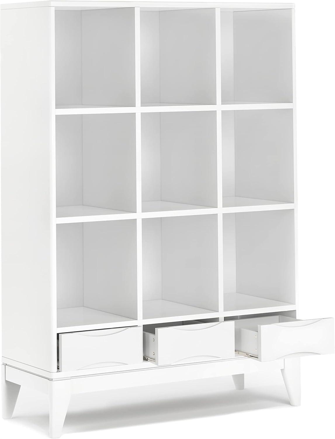 Harper Solid Hardwood Mid-Century White Cube Storage Bookcase