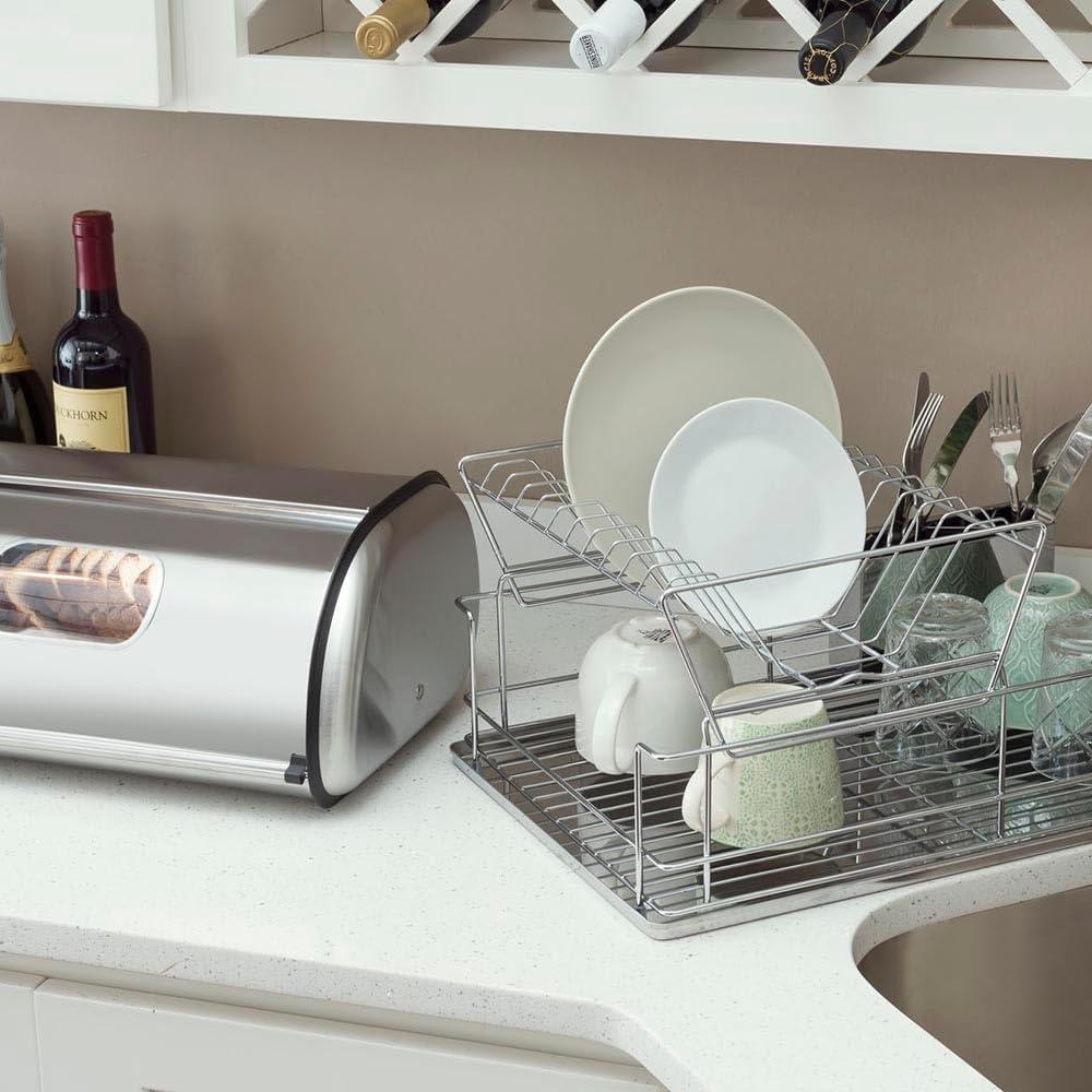 Stainless Steel Bread Box with Black Trim and Window