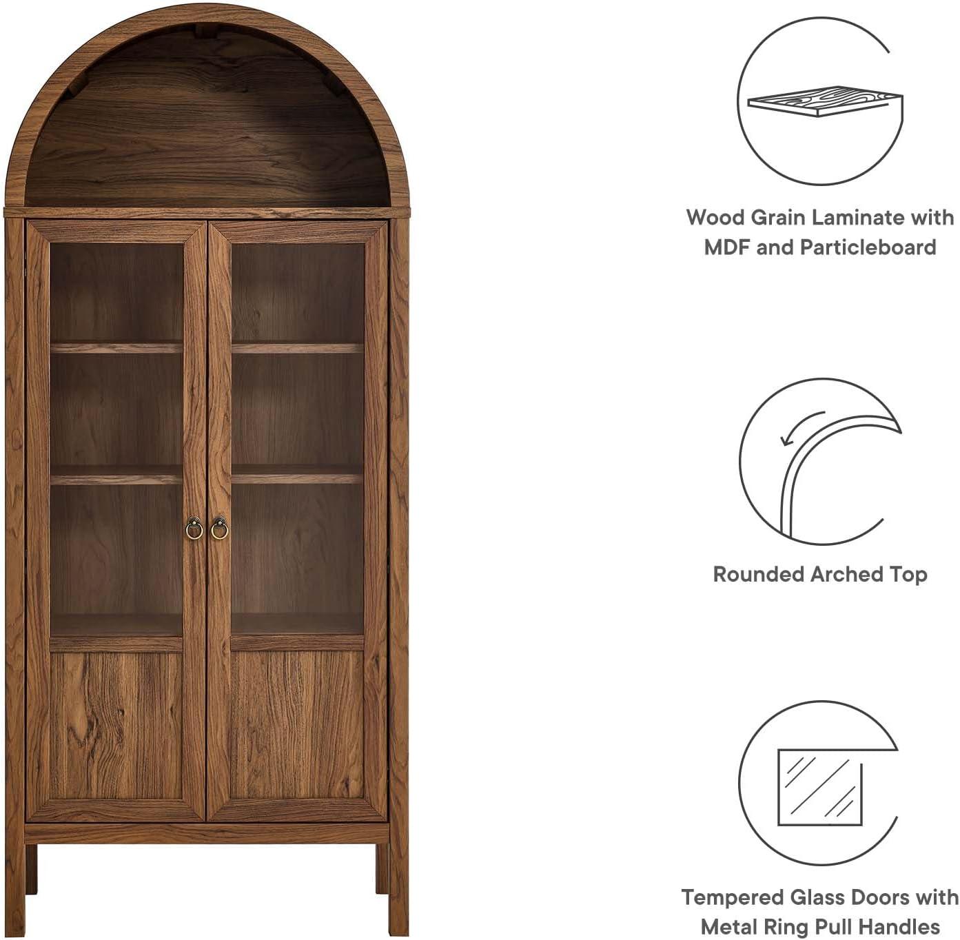 Modway Tessa Wood Tall Storage Display Cabinet with Rounded Arched Top in Walnut