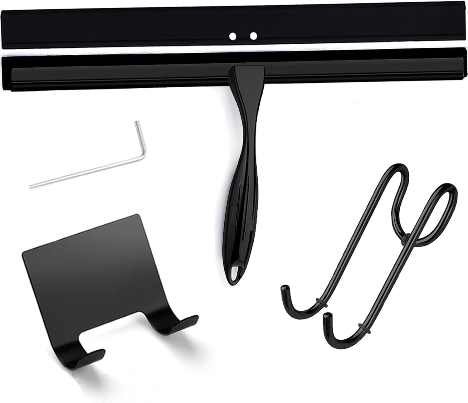 14'' Shower Squeegee, TOOVEM Squeegee for Shower Glass Door for Glass Doors, Windows, Bathroom, Car Windshield, Black