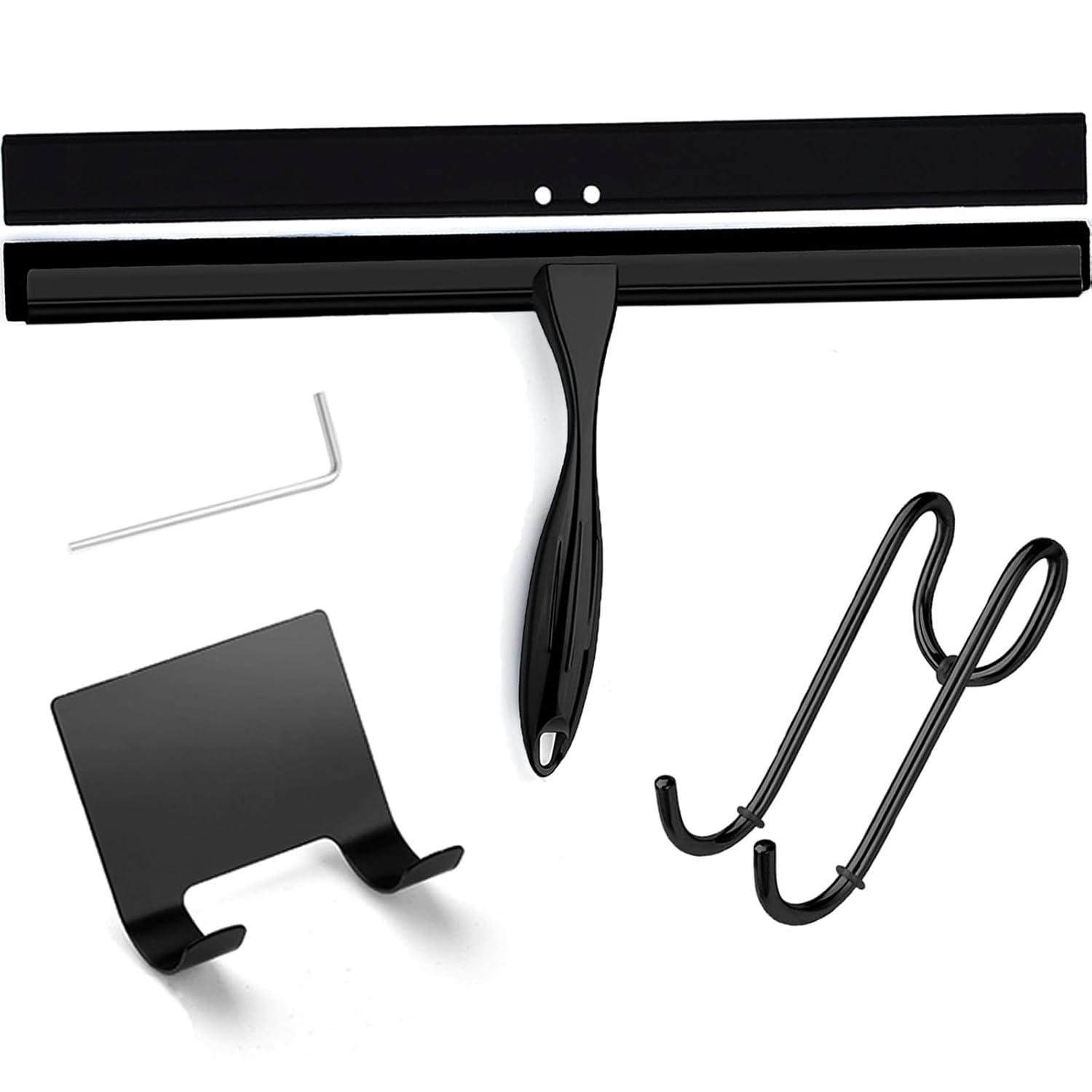 14'' Shower Squeegee, TOOVEM Squeegee for Shower Glass Door for Glass Doors, Windows, Bathroom, Car Windshield, Black