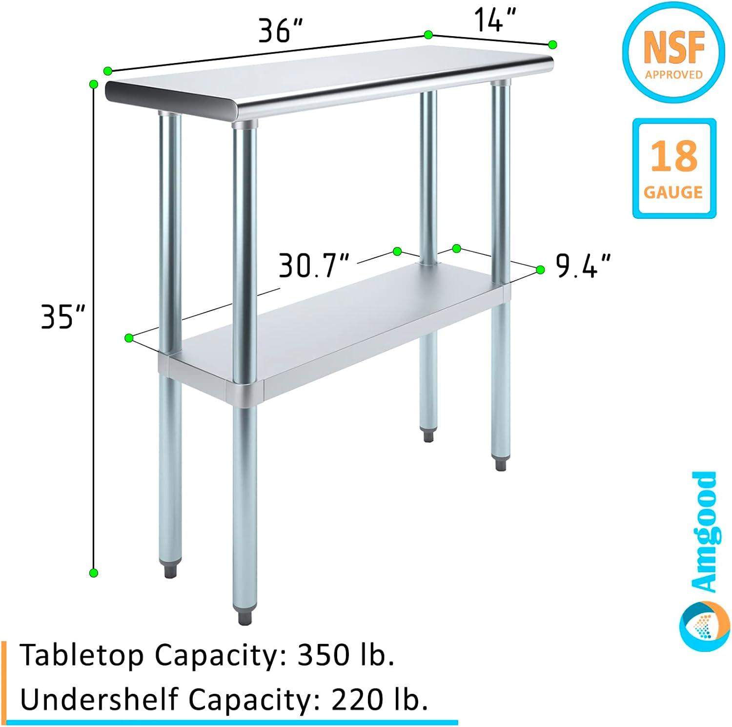 Stainless Steel Work Table with Undershelf. Metal Prep Table. NSF - Certified