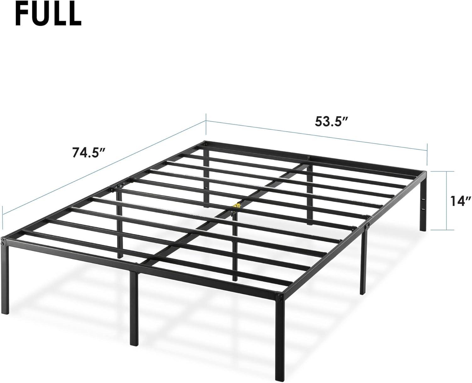 Full Black Metal Platform Bed Frame with Headboard and Slats